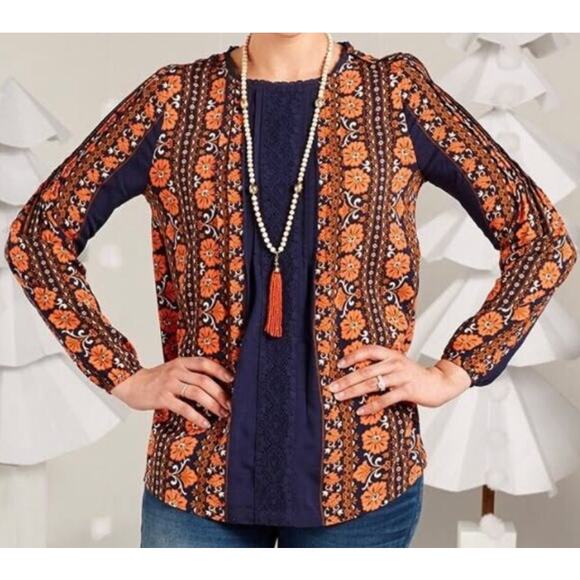 Matilda Jane Orange Navy Floral Top sz S - Picture 4 of 4
